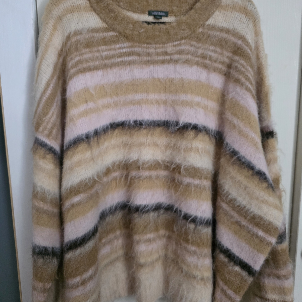 Wild Fable Fuzzy Striped Sweater in Pink and Tan